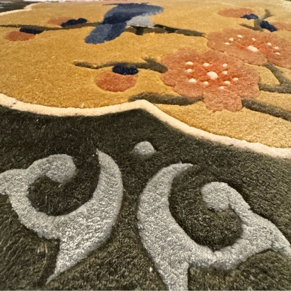 Vintage Small Chinese Silk Woven Rug Tapestry Fringe Blue Jay 12"x 13.5” NWT - Picture 7 of 7